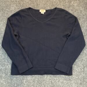 Talbots Womens Pure Cashmere Quiet Luxury VNeck Pullover Sweater Navy Large